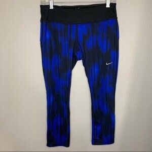 Nike Dri Fit black & blue tie dye cropped capri leggings women’s size medium